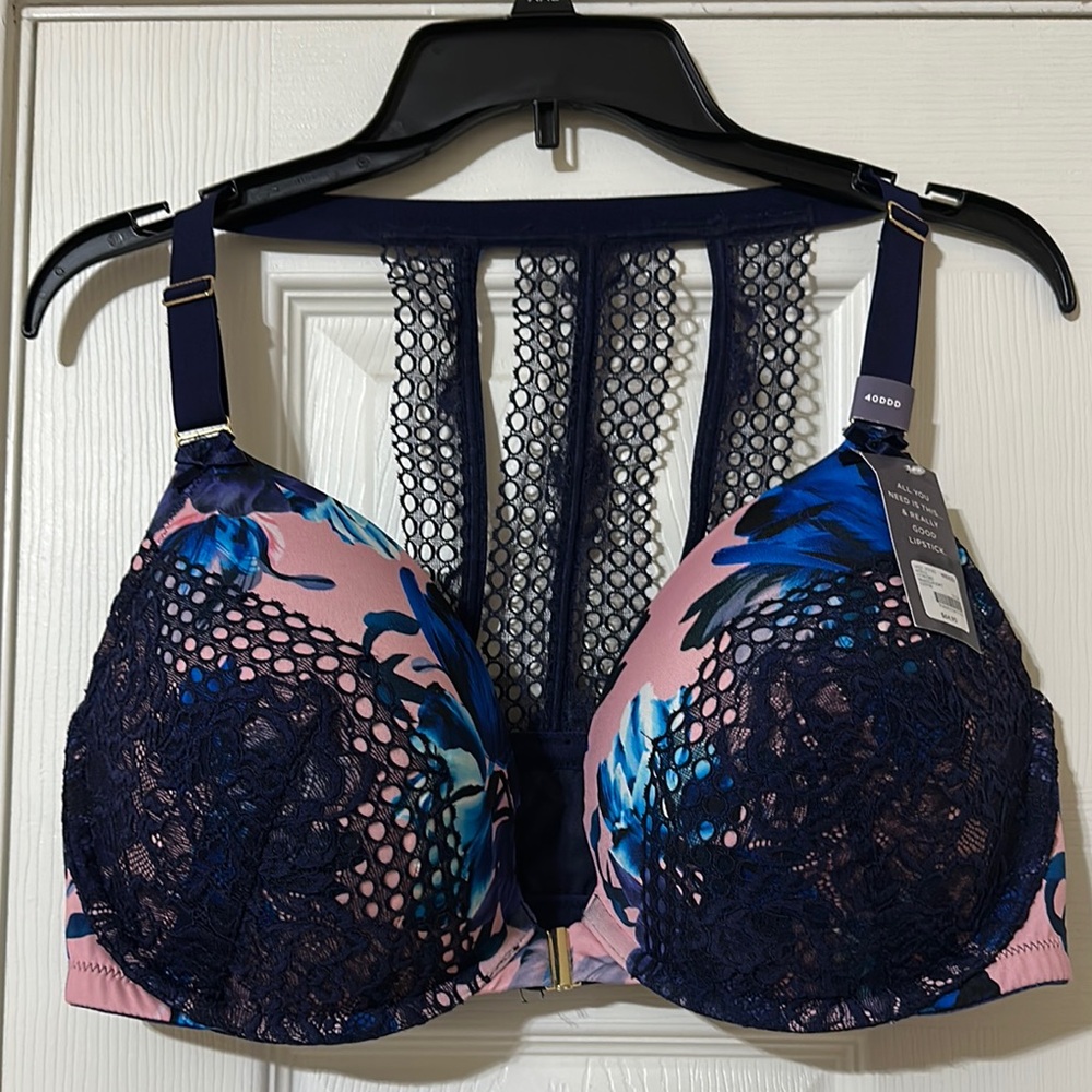 Cacique Floral Lace Bra in Navy and Pink